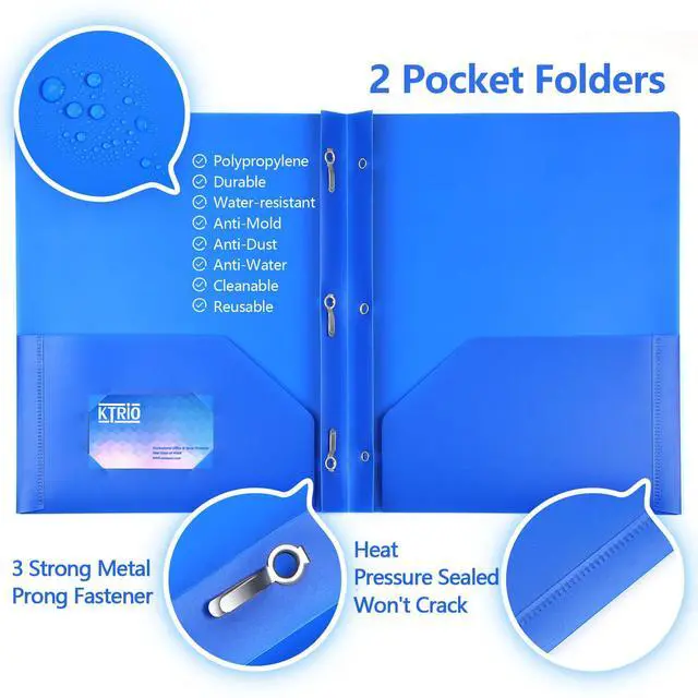 Alt view image 5 of 7 - 16 Pack 3 Prong Folders, Clear Front Pocket, Letter Size, 4 Colors Clear Front Pocket, 3 Prong Fasteners, Heavy Duty Poly, Letter Size Fit, 16 Pack 4 Colors