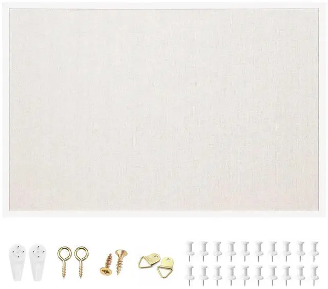 Main image of Linen Cork Bulletin Board, 24"x 36", White Frame Corkboard, Vision Board, Ideal for School, Home and Office