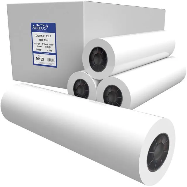 Main image of Wide Format Paper CAD Bond Rolls (20lb | 4 Rolls, 36 In x 150 Ft | 3" Core)