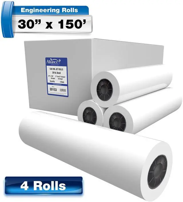 Alt view image 5 of 7 - Wide Format Paper CAD Bond Rolls (20lb | 4 Rolls, 36 In x 150 Ft | 3" Core)