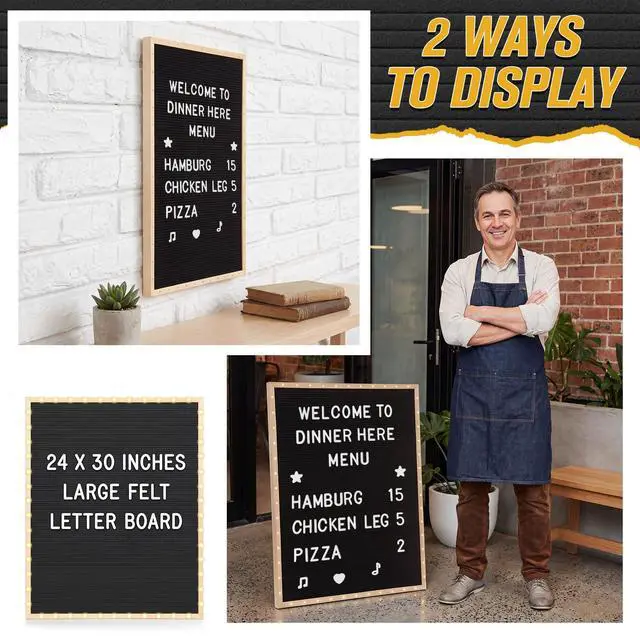 Alt view image 6 of 7 - 24 x 30 Inches Felt Letter Board & LED Light, Black, Natural Wood Custom Changeable Felt Message Board with 600 Letters for Pregnancy Announcement Classroom Decor Poster