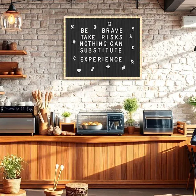 Alt view image 7 of 7 - 24 x 30 Inches Felt Letter Board & LED Light, Black, Natural Wood Custom Changeable Felt Message Board with 600 Letters for Pregnancy Announcement Classroom Decor Poster
