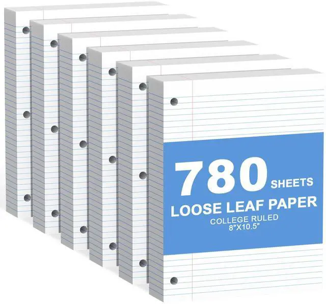 Main image of 780 Sheets Loose Leaf Paper College Ruled, 8x10.5 White Notebook Paper 3 Hole Punched Lined Paper, 3 Ring Binders Notepad, 10-1/2" X 8 Filler Notebook Paper, Writing Paper Pads, School Supplies