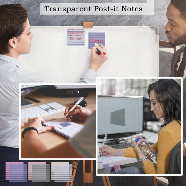 Alt view image 6 of 6 - 800Pcs Transparent Sticky Note, 3"x3" Clear Sticky Note with Line Waterproof Translucent Sticky Note for Books Annotation, Back to School Sticky Notes for Bible Study, School, Office
