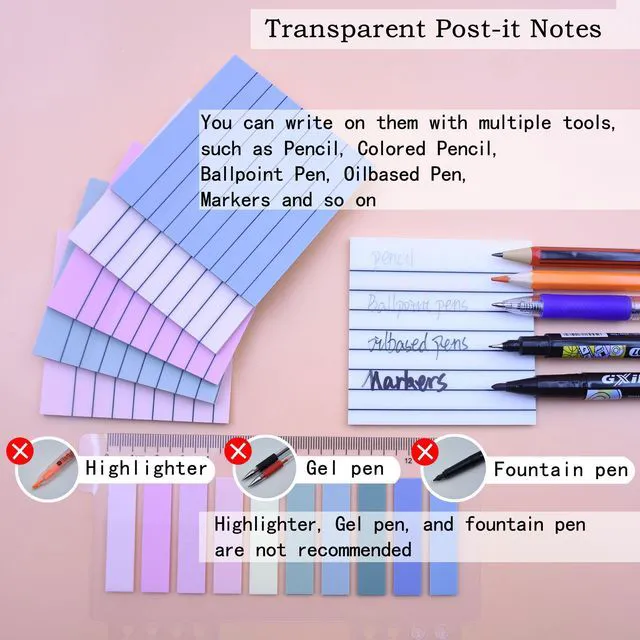 Alt view image 4 of 6 - 800Pcs Transparent Sticky Note, 3"x3" Clear Sticky Note with Line Waterproof Translucent Sticky Note for Books Annotation, Back to School Sticky Notes for Bible Study, School, Office