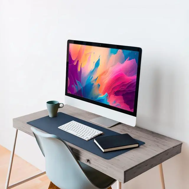 Alt view image 4 of 6 - Leather Desk Mat Large 44" x 22", Desk Protector Mat, PU Leather Desk Pad, Large Mouse Pad, Desk Blotter, Desk Pads on Top of Desks, Desk Matt for Desktop, Office Desk Mat (Dark Blue)