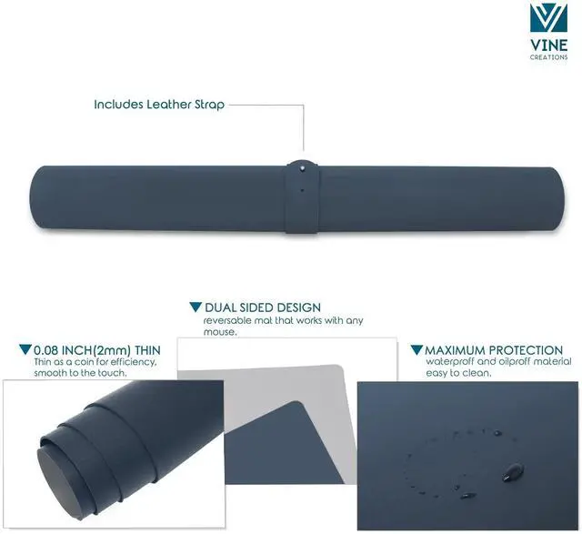 Alt view image 5 of 6 - Leather Desk Mat Large 44" x 22", Desk Protector Mat, PU Leather Desk Pad, Large Mouse Pad, Desk Blotter, Desk Pads on Top of Desks, Desk Matt for Desktop, Office Desk Mat (Dark Blue)