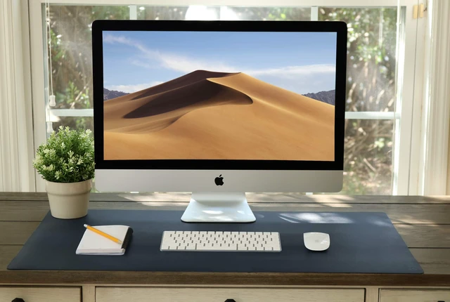 Alt view image 6 of 6 - Leather Desk Mat Large 44" x 22", Desk Protector Mat, PU Leather Desk Pad, Large Mouse Pad, Desk Blotter, Desk Pads on Top of Desks, Desk Matt for Desktop, Office Desk Mat (Dark Blue)
