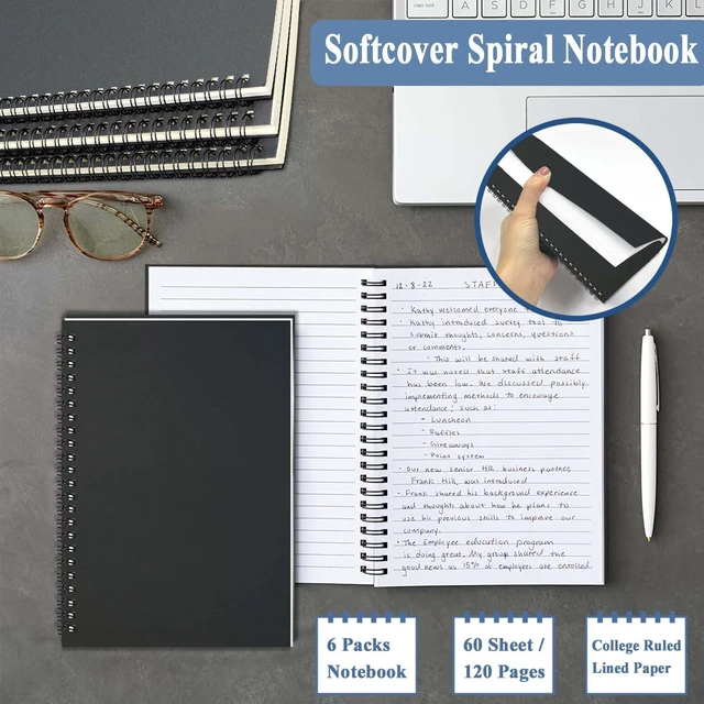 Alt view image 5 of 7 - 4Pack Spiral Notebook, 5.7x8.3 Small Notebooks for Work 120 Page Note Pads Multipack Blank Kraft A5 College Ruled Notebook Journal Spiral Bound for Writing Lined Notepad for Office School Journaling