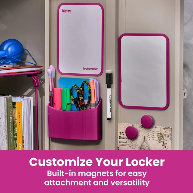 Alt view image 5 of 7 - 7-Piece Locker Organizer Kit, Includes Locker Shelf, Mirror, Whiteboard, Storage Cup & Dry Erase Marker, Pink