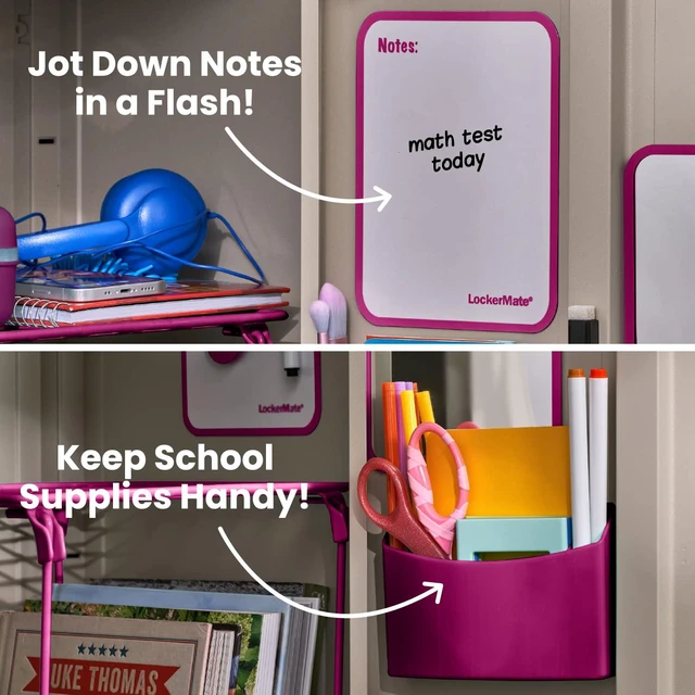Alt view image 6 of 7 - 7-Piece Locker Organizer Kit, Includes Locker Shelf, Mirror, Whiteboard, Storage Cup & Dry Erase Marker, Pink