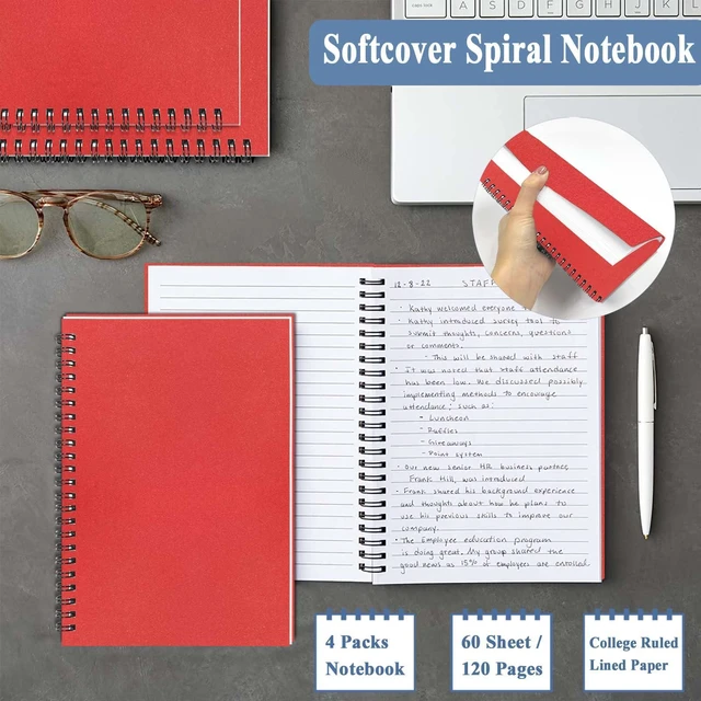Alt view image 5 of 7 - 4Pack Spiral Notebook, 5.7x8.3 Small Notebooks for Work 120 Page Note Pads Multipack Blank Kraft A5 College Ruled Notebook Journal Spiral Bound for Writing Lined Notepad for Office School Journaling