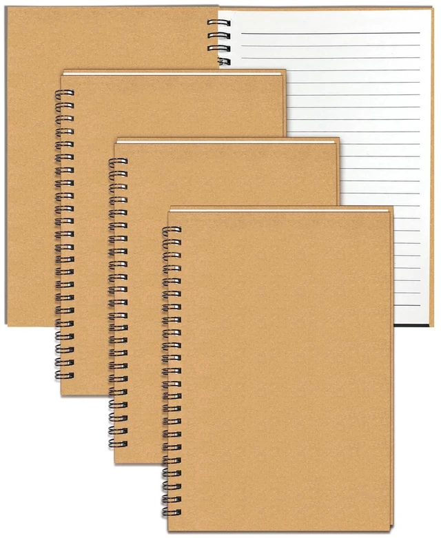 Main image of 4Pack Spiral Notebook, 5.7x8.3 Small Notebooks for Work 120 Page Note Pads Multipack Blank Kraft A5 College Ruled Notebook Journal Spiral Bound for Writing Lined Notepad for Office School Journaling