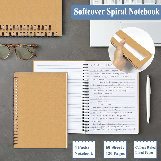 Alt view image 5 of 7 - 4Pack Spiral Notebook, 5.7x8.3 Small Notebooks for Work 120 Page Note Pads Multipack Blank Kraft A5 College Ruled Notebook Journal Spiral Bound for Writing Lined Notepad for Office School Journaling