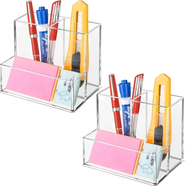 Main image of 2 Pcs Acrylic Pen Holder for Desk, Pencil Holder for Home,Office Plastic Marker Holder with 3 Compartments, Pencil Organizer for Classroom, Makeup Brush Holder for Bathroom, Remote Holder