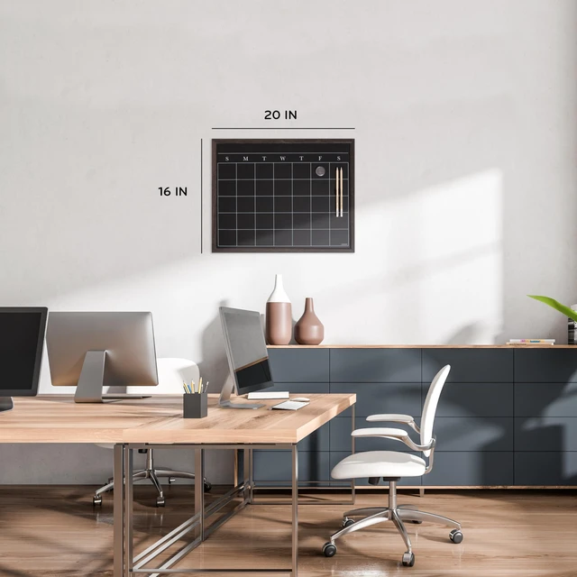 Alt view image 2 of 6 - 16" x 20" Magnetic Monthly Calendar Chalkboard with Rustic Wood Frame, Blackboard Surface, Wall Mountable, Monthly Planner Board, Magnetic Calendar for Home, Office, Kitchen, Classroom