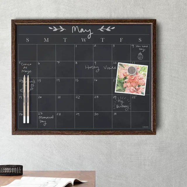 Alt view image 6 of 6 - 16" x 20" Magnetic Monthly Calendar Chalkboard with Rustic Wood Frame, Blackboard Surface, Wall Mountable, Monthly Planner Board, Magnetic Calendar for Home, Office, Kitchen, Classroom