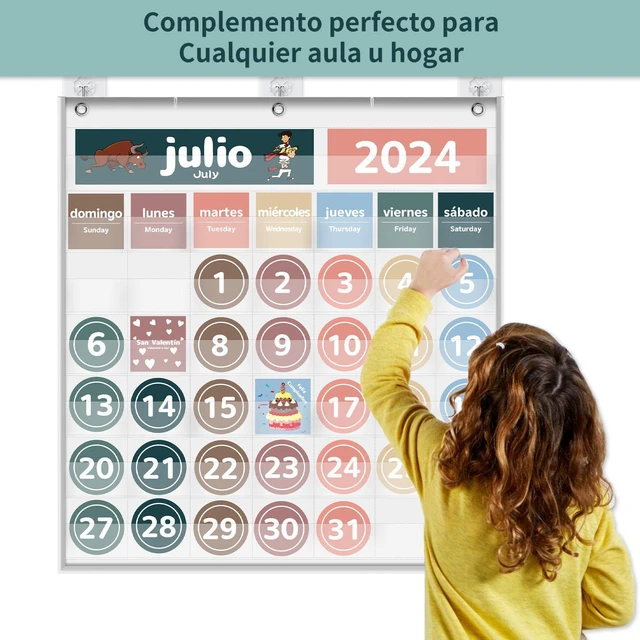 Alt view image 3 of 6 - Monthly Calendar Pocket Chart for Classroom(Spanish White) Printed Days of The Week with CardsLearning for Home or Kindergarten, Teacher Must Have Supplies That Fits Any School Décor