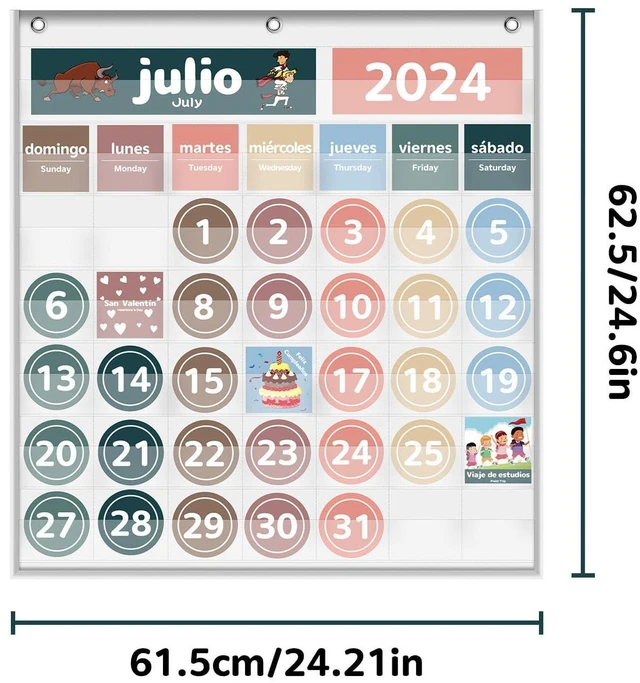 Alt view image 5 of 6 - Monthly Calendar Pocket Chart for Classroom(Spanish White) Printed Days of The Week with CardsLearning for Home or Kindergarten, Teacher Must Have Supplies That Fits Any School Décor