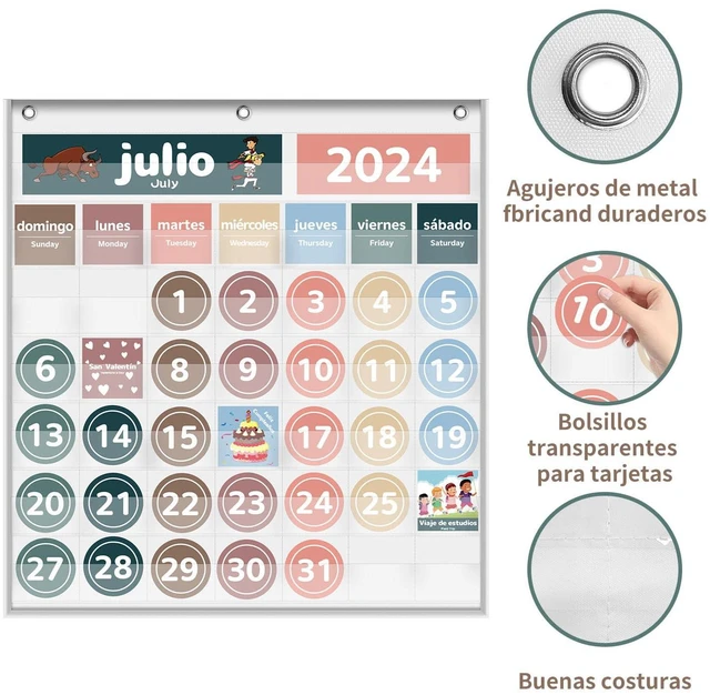 Alt view image 4 of 6 - Monthly Calendar Pocket Chart for Classroom(Spanish White) Printed Days of The Week with CardsLearning for Home or Kindergarten, Teacher Must Have Supplies That Fits Any School Décor