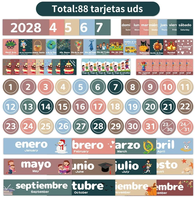 Alt view image 6 of 6 - Monthly Calendar Pocket Chart for Classroom(Spanish White) Printed Days of The Week with CardsLearning for Home or Kindergarten, Teacher Must Have Supplies That Fits Any School Décor