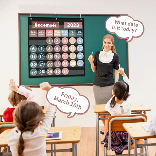 Alt view image 2 of 6 - Monthly Classroom Calendar Pocket Chart (Black) Printed Days of The Week with CardsLearning for Home or Kindergarten, Teacher Must Have Supplies That Fits Any School Décor