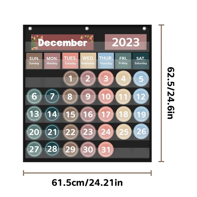 Alt view image 5 of 6 - Monthly Classroom Calendar Pocket Chart (Black) Printed Days of The Week with CardsLearning for Home or Kindergarten, Teacher Must Have Supplies That Fits Any School Décor