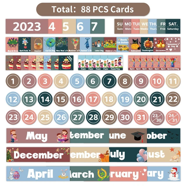 Alt view image 6 of 6 - Monthly Classroom Calendar Pocket Chart (Black) Printed Days of The Week with CardsLearning for Home or Kindergarten, Teacher Must Have Supplies That Fits Any School Décor