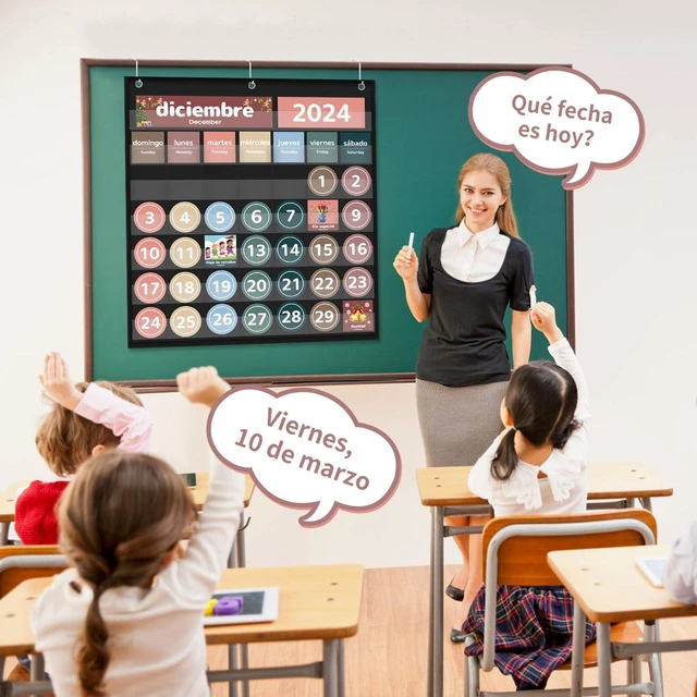 Alt view image 2 of 6 - Monthly Calendar Pocket Chart for Classroom(Spanish Black) Printed Days of The Week with CardsLearning for Home or Kindergarten, Teacher Must Have Supplies That Fits Any School Décor