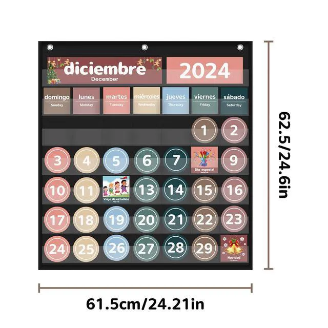 Alt view image 5 of 6 - Monthly Calendar Pocket Chart for Classroom(Spanish Black) Printed Days of The Week with CardsLearning for Home or Kindergarten, Teacher Must Have Supplies That Fits Any School Décor