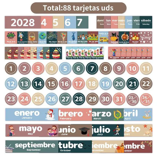 Alt view image 6 of 6 - Monthly Calendar Pocket Chart for Classroom(Spanish Black) Printed Days of The Week with CardsLearning for Home or Kindergarten, Teacher Must Have Supplies That Fits Any School Décor