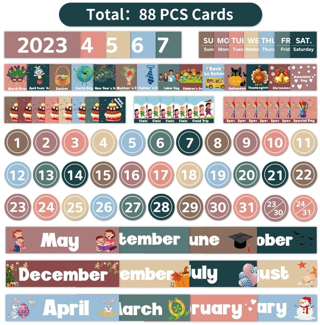 Alt view image 6 of 6 - Monthly Classroom Calendar Pocket Chart (White) Printed Days of The Week with CardsLearning for Home or Kindergarten, Teacher Must Have Supplies That Fits Any School Décor