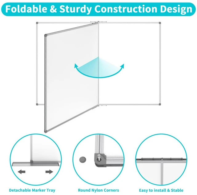 Alt view image 3 of 7 - Large Foldable White Board 60x40 Inches, Dry Erase Magnetic White Board, Silver Aluminum Frame with 2 Detachable Marker Tray Wall Mounted Board for Office Home and School