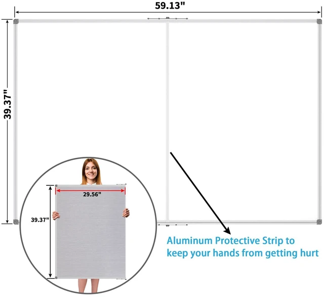 Alt view image 2 of 7 - Large Foldable White Board 60x40 Inches, Dry Erase Magnetic White Board, Silver Aluminum Frame with 2 Detachable Marker Tray Wall Mounted Board for Office Home and School