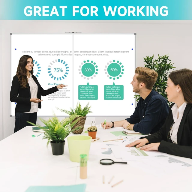 Alt view image 6 of 7 - Large Foldable White Board 60x40 Inches, Dry Erase Magnetic White Board, Silver Aluminum Frame with 2 Detachable Marker Tray Wall Mounted Board for Office Home and School