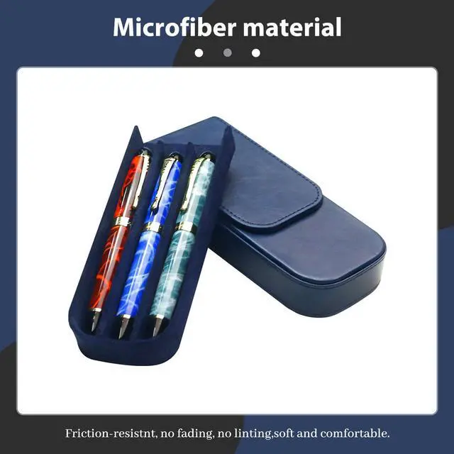 Alt view image 3 of 7 - 3 Slot Fountain Pen Case, Handmade Magnetic,Christmas Gift (blue) Large Capacity Pen Storage for Fountain Pen Collection Fountain Pen Holder for Adults, Home Office or Business Use