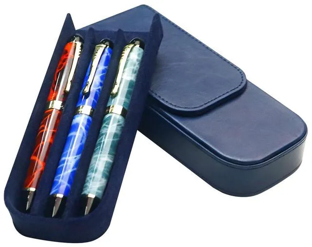 Alt view image 6 of 7 - 3 Slot Fountain Pen Case, Handmade Magnetic,Christmas Gift (blue) Large Capacity Pen Storage for Fountain Pen Collection Fountain Pen Holder for Adults, Home Office or Business Use