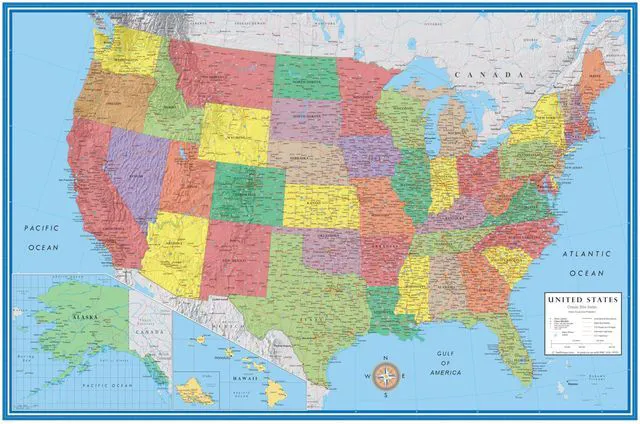Main image of 24x36 United States, USA Classic Elite Wall Map Mural Poster (Paper Rolled)