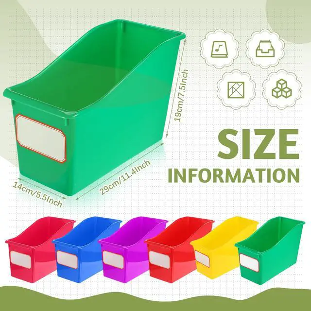 Alt view image 2 of 6 - 12 Pcs Book Bins Bulk for Classroom Storage Plastic Magazine Holder with Label Interlocking File Folder Organizer Binder Container Box for School Office Desktop Bookshelf Home (Rainbow)
