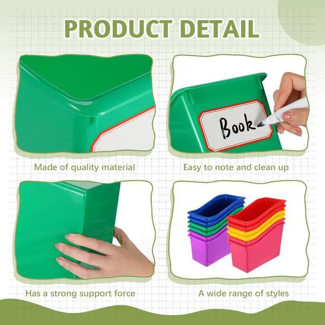 Alt view image 3 of 6 - 12 Pcs Book Bins Bulk for Classroom Storage Plastic Magazine Holder with Label Interlocking File Folder Organizer Binder Container Box for School Office Desktop Bookshelf Home (Rainbow)