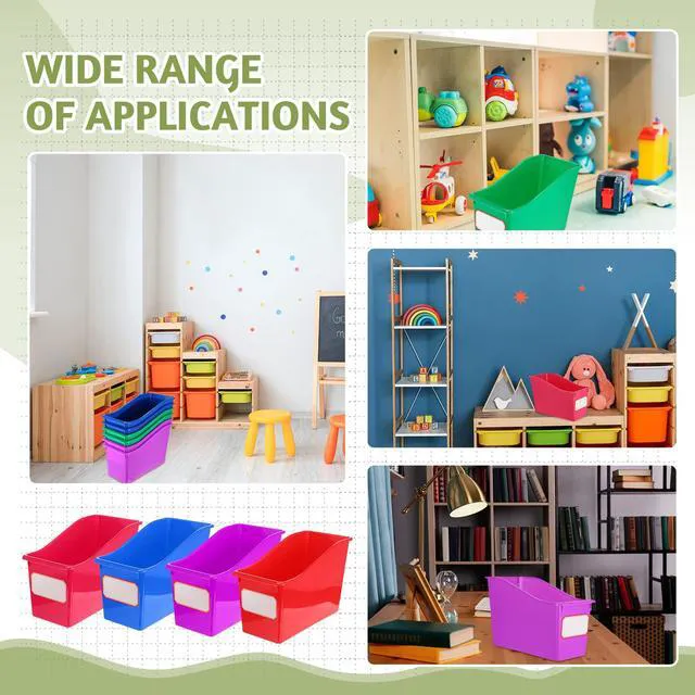 Alt view image 5 of 6 - 12 Pcs Book Bins Bulk for Classroom Storage Plastic Magazine Holder with Label Interlocking File Folder Organizer Binder Container Box for School Office Desktop Bookshelf Home (Rainbow)