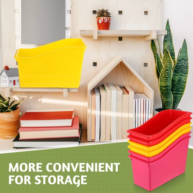 Alt view image 6 of 6 - 12 Pcs Book Bins Bulk for Classroom Storage Plastic Magazine Holder with Label Interlocking File Folder Organizer Binder Container Box for School Office Desktop Bookshelf Home (Rainbow)