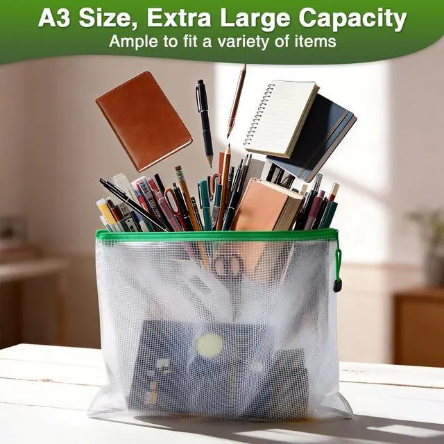Alt view image 2 of 7 - 36 Pack A3 Mesh Zipper Pouch Bags Bulk, 12 Color Board Game Pouch 36 Reusable A3 Zipper Bags in 12 Colors Sort Puzzles, Crafts and School Supplies; Complete Organizer for Home & Classroom