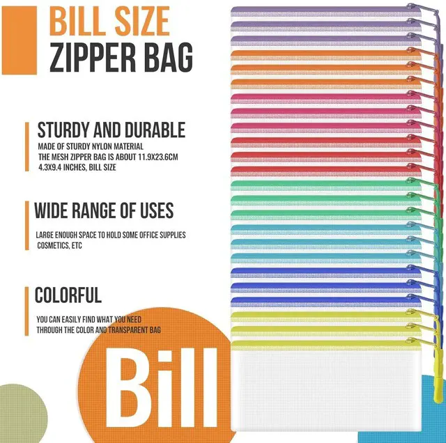 Alt view image 7 of 7 - 24pcs Mesh Zipper Pouch Bags 9.3 x 4.7 Inches, 8 Color Small Clear Pouches Bulk, Travel Cosmetics Organization, Classroom and Office Supplies