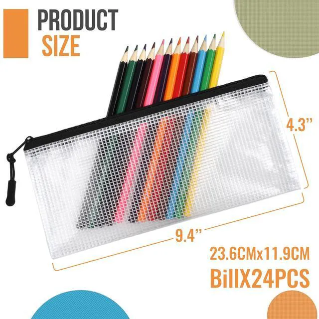 Alt view image 3 of 7 - 24pcs Mesh Zipper Pouch Bags 9.3 x 4.7 Inches, Black Small Clear Pouches Bulk, Travel Cosmetics Organization, Classroom and Office Supplies