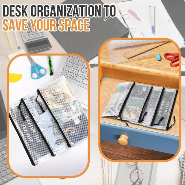 Alt view image 4 of 7 - 24pcs Mesh Zipper Pouch Bags 9.3 x 4.7 Inches, Black Small Clear Pouches Bulk, Travel Cosmetics Organization, Classroom and Office Supplies