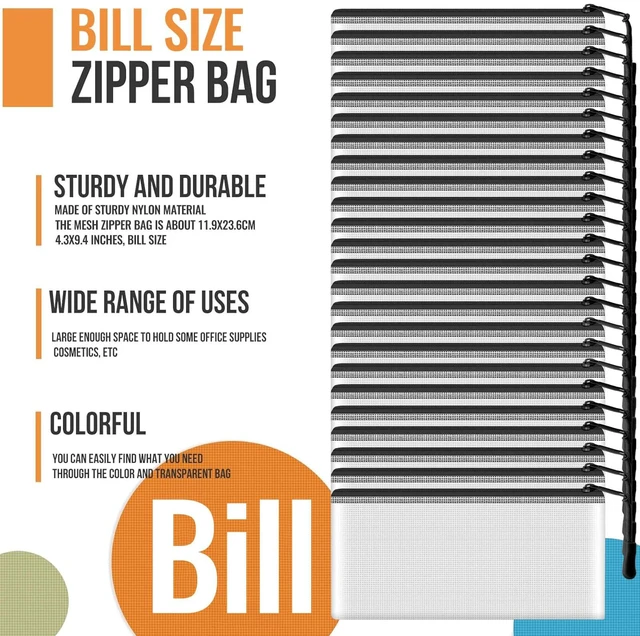 Alt view image 7 of 7 - 24pcs Mesh Zipper Pouch Bags 9.3 x 4.7 Inches, Black Small Clear Pouches Bulk, Travel Cosmetics Organization, Classroom and Office Supplies