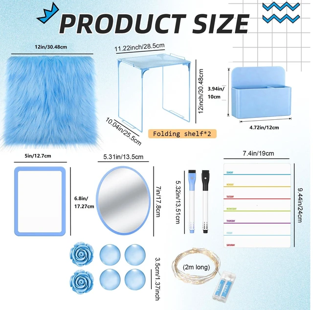 Alt view image 3 of 7 - 11 Pcs Back to School Locker Accessories Kit, Light Blue, Classic Locker Shelf Magnetic Mirror Rug Weekly Schedule Whiteboard Pen Holder Marker and More, Locker Decor and Storage Needs