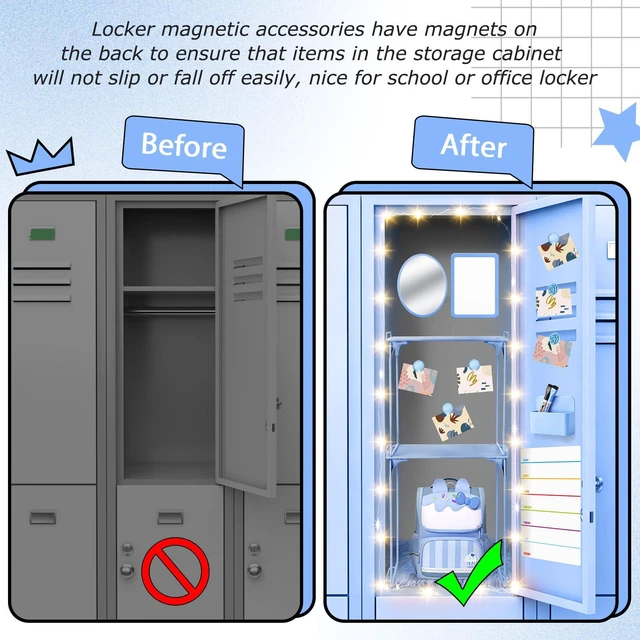 Alt view image 6 of 7 - 11 Pcs Back to School Locker Accessories Kit, Light Blue, Classic Locker Shelf Magnetic Mirror Rug Weekly Schedule Whiteboard Pen Holder Marker and More, Locker Decor and Storage Needs