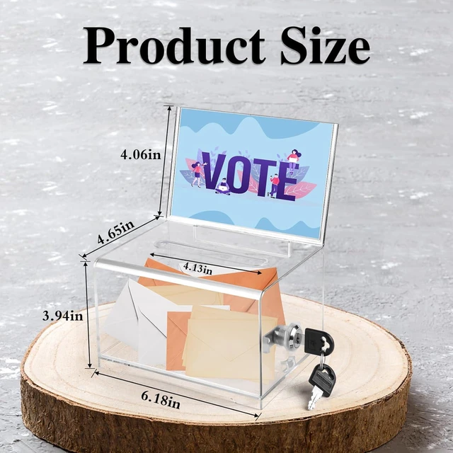 Alt view image 2 of 6 - Clear Donation Box with Lock,Ballot Box with Sign Holder,Suggestion Boxes for Fundraising, Tip Jar with Slot for School,Conference 6.2x4.6x3.9 Inch
